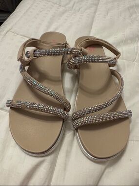 bp Pink Blush Rhinestone Triple-Strap Sandals